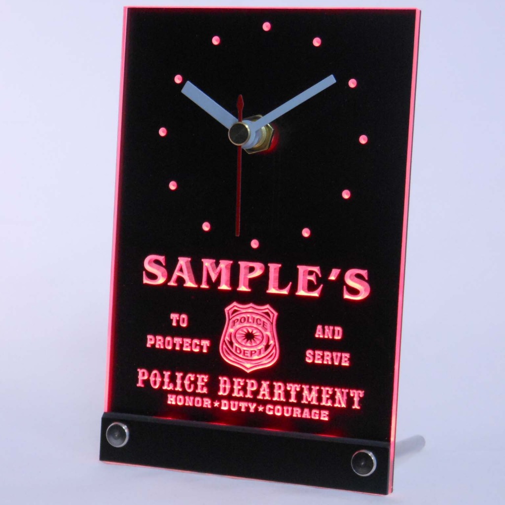Personalized Police Station Badge Bar Led Table Clock Red
