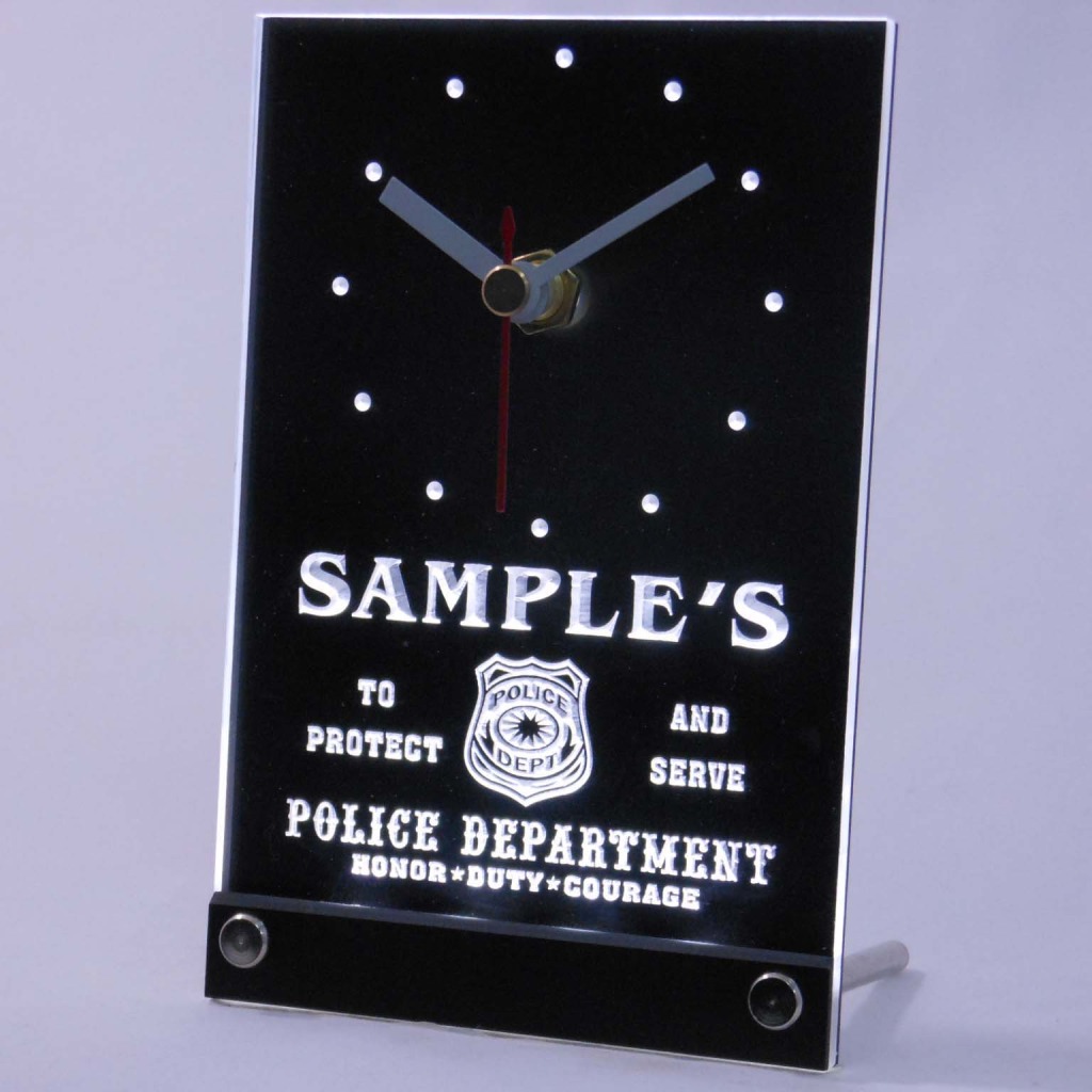 Personalized Police Station Badge Bar Led Table Clock White
