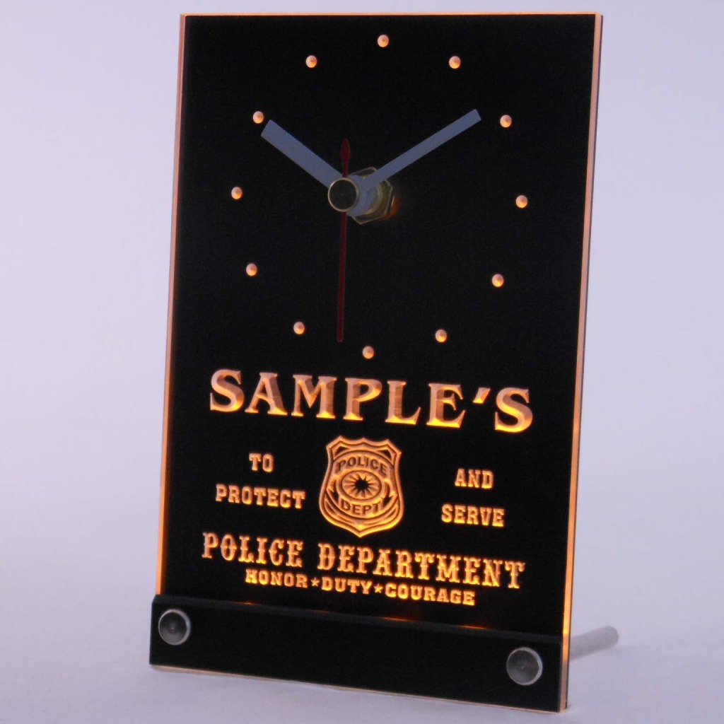 Personalized Police Station Badge Bar Led Table Clock Yellow