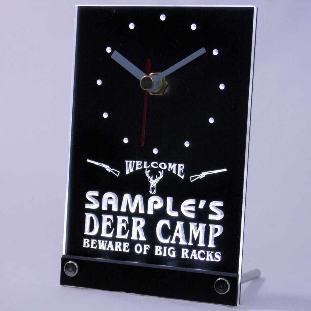 Personalized Deer Camp Big Racks Bar Led Table Clock White